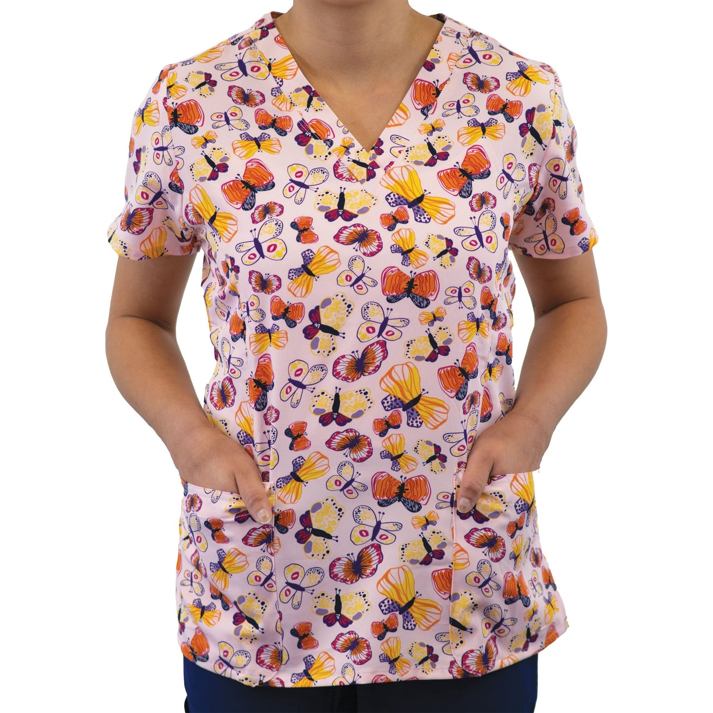 Printed Curved V-Neck Top