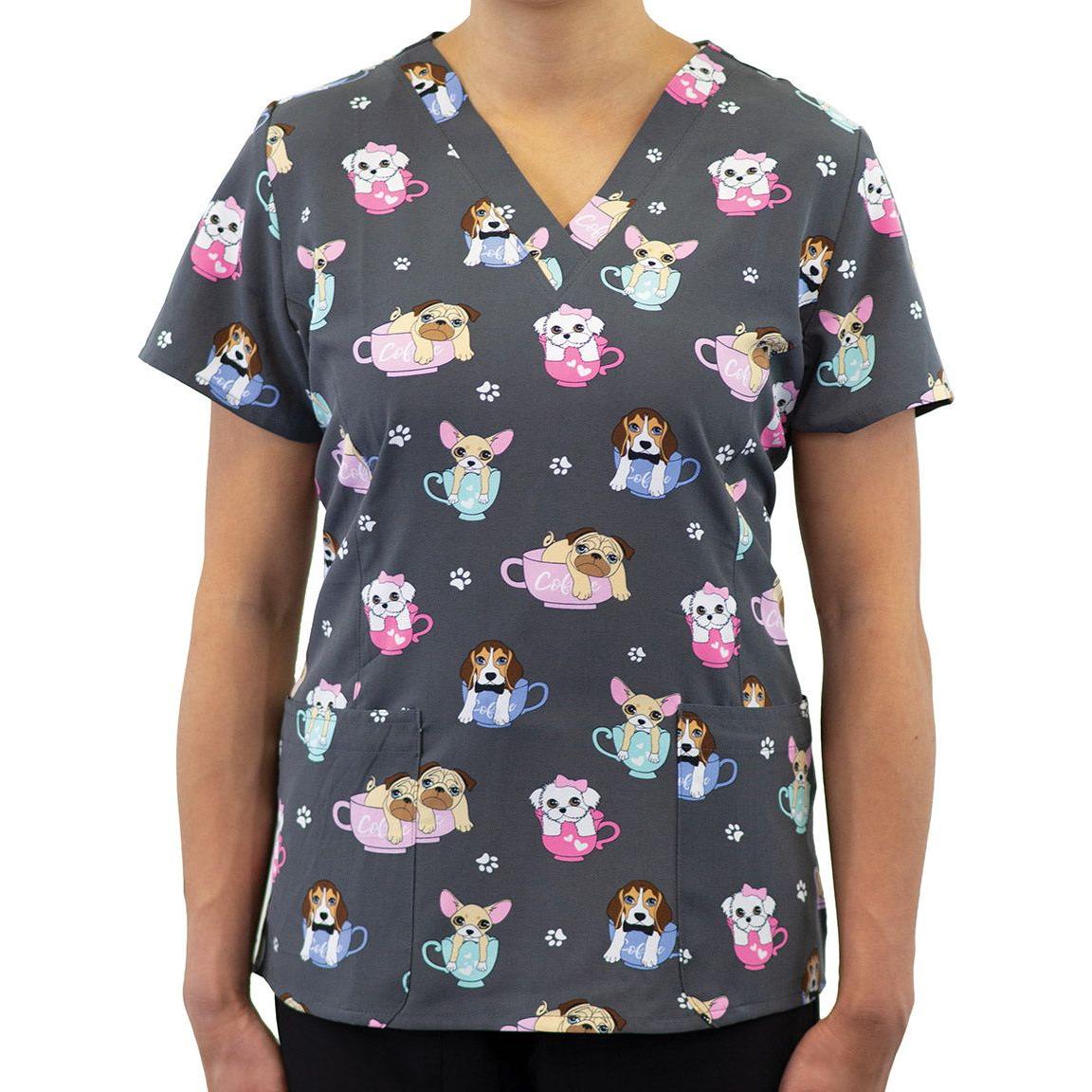 Printed Curved V-Neck Top