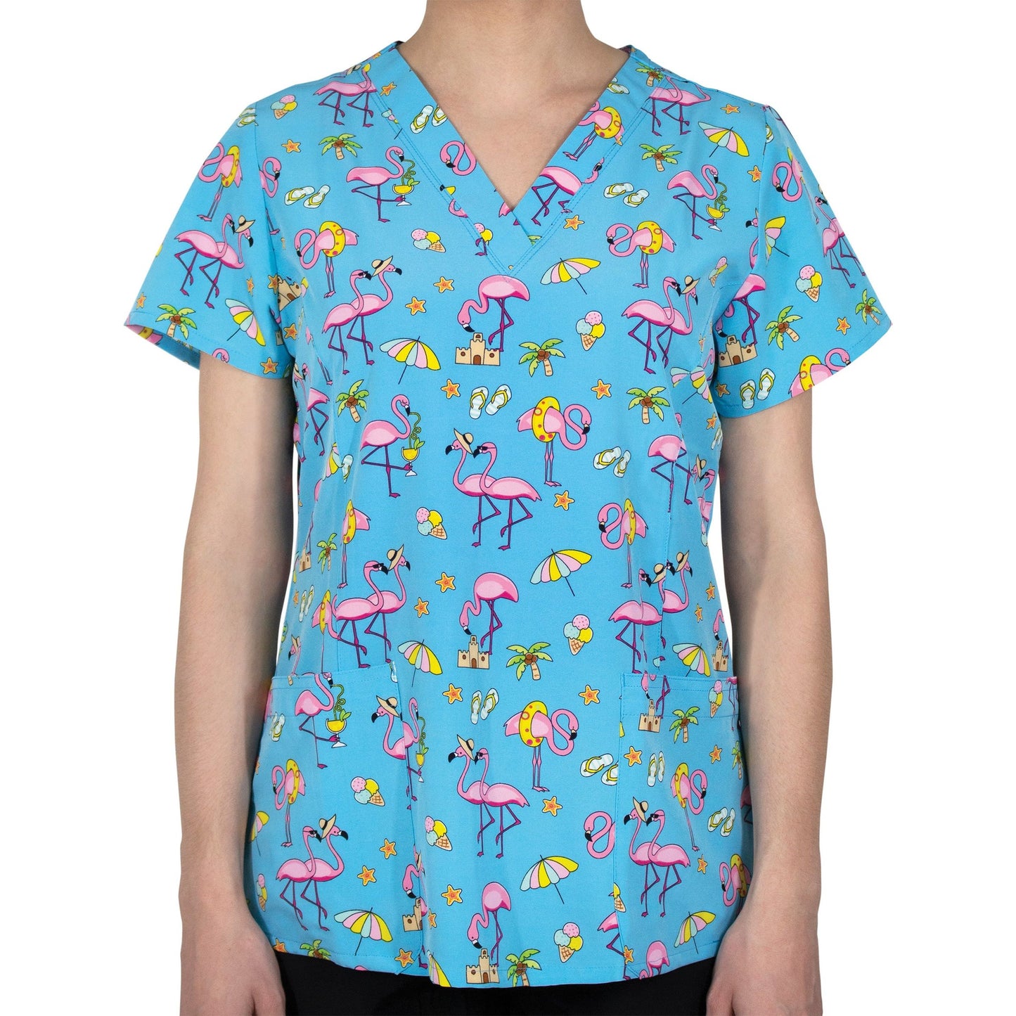 Printed Curved V-Neck Top