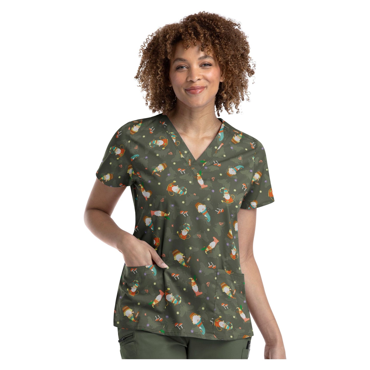 Printed Curved V-Neck Top