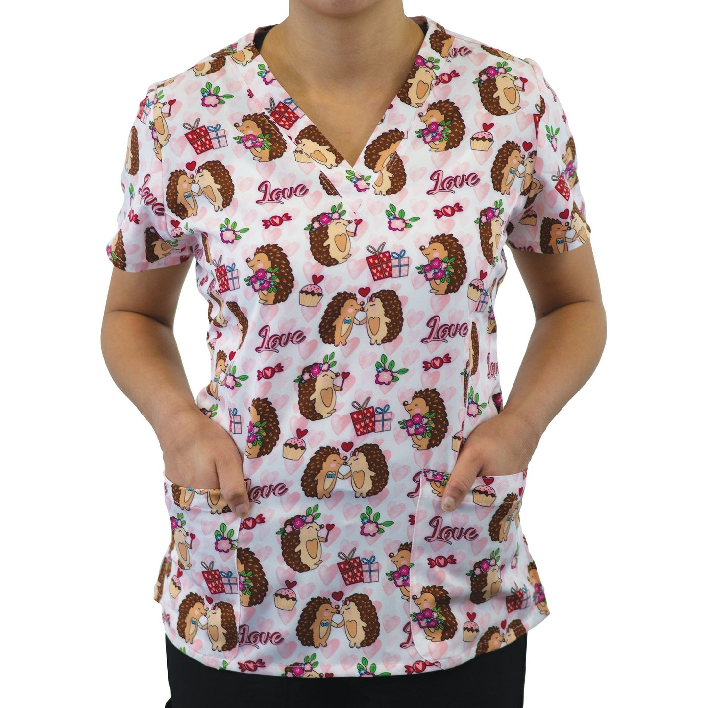 Printed Curved V-Neck Top