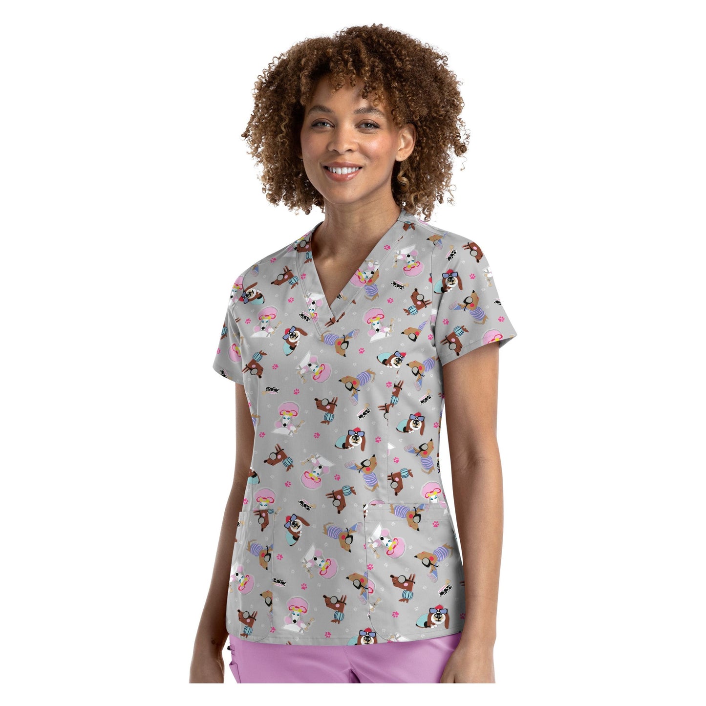 Printed Curved V-Neck Top