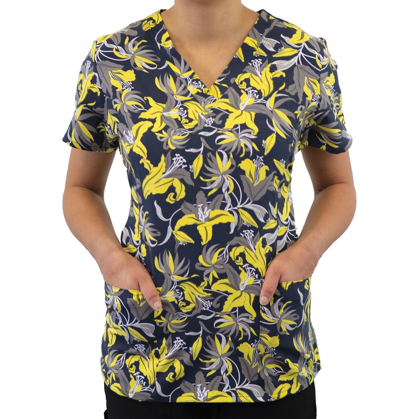 Printed Curved V-Neck Top