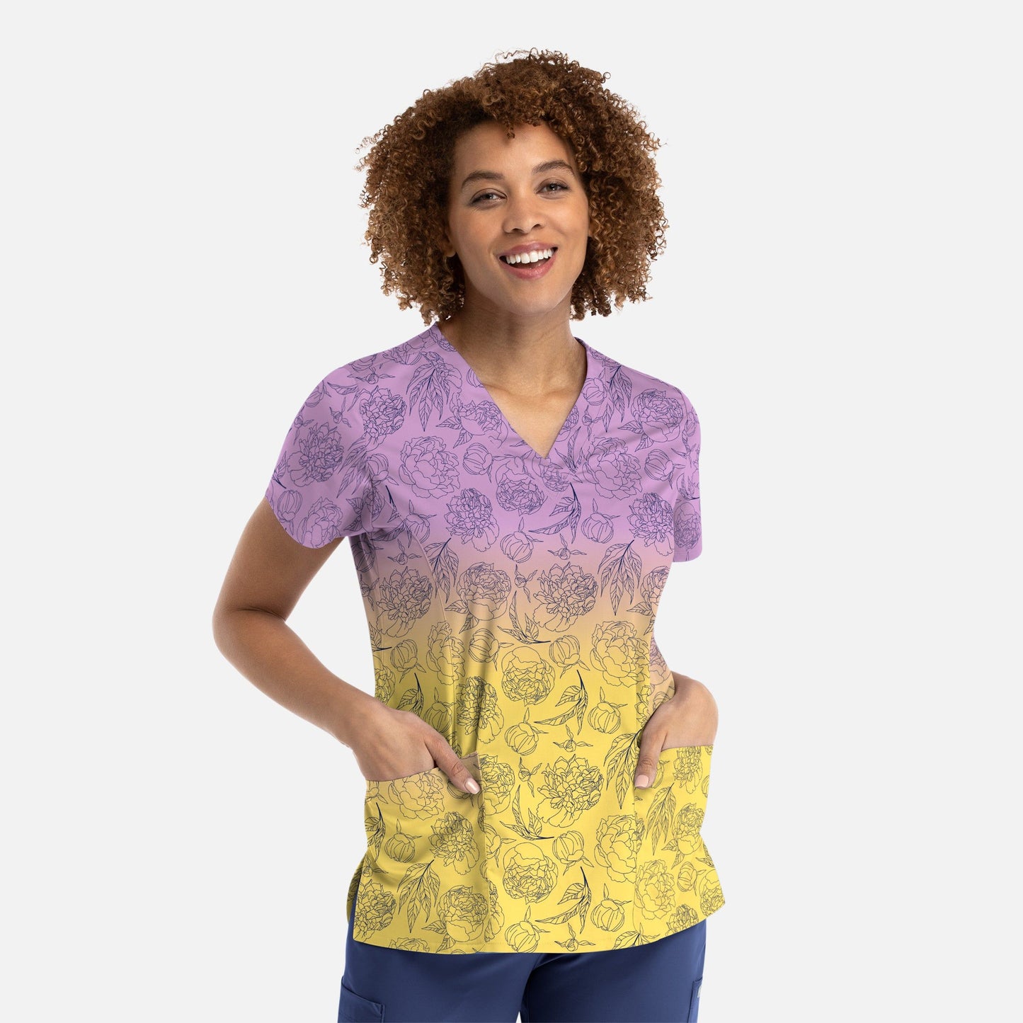 Printed Curved V-Neck Top