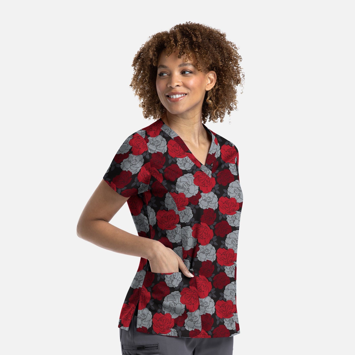 Printed Curved V-Neck Top