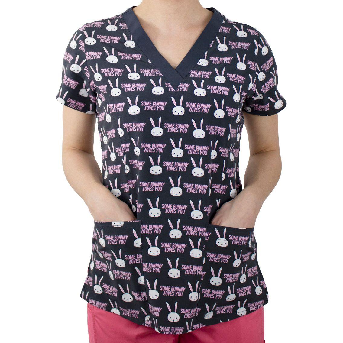 Printed Curved V-Neck Top