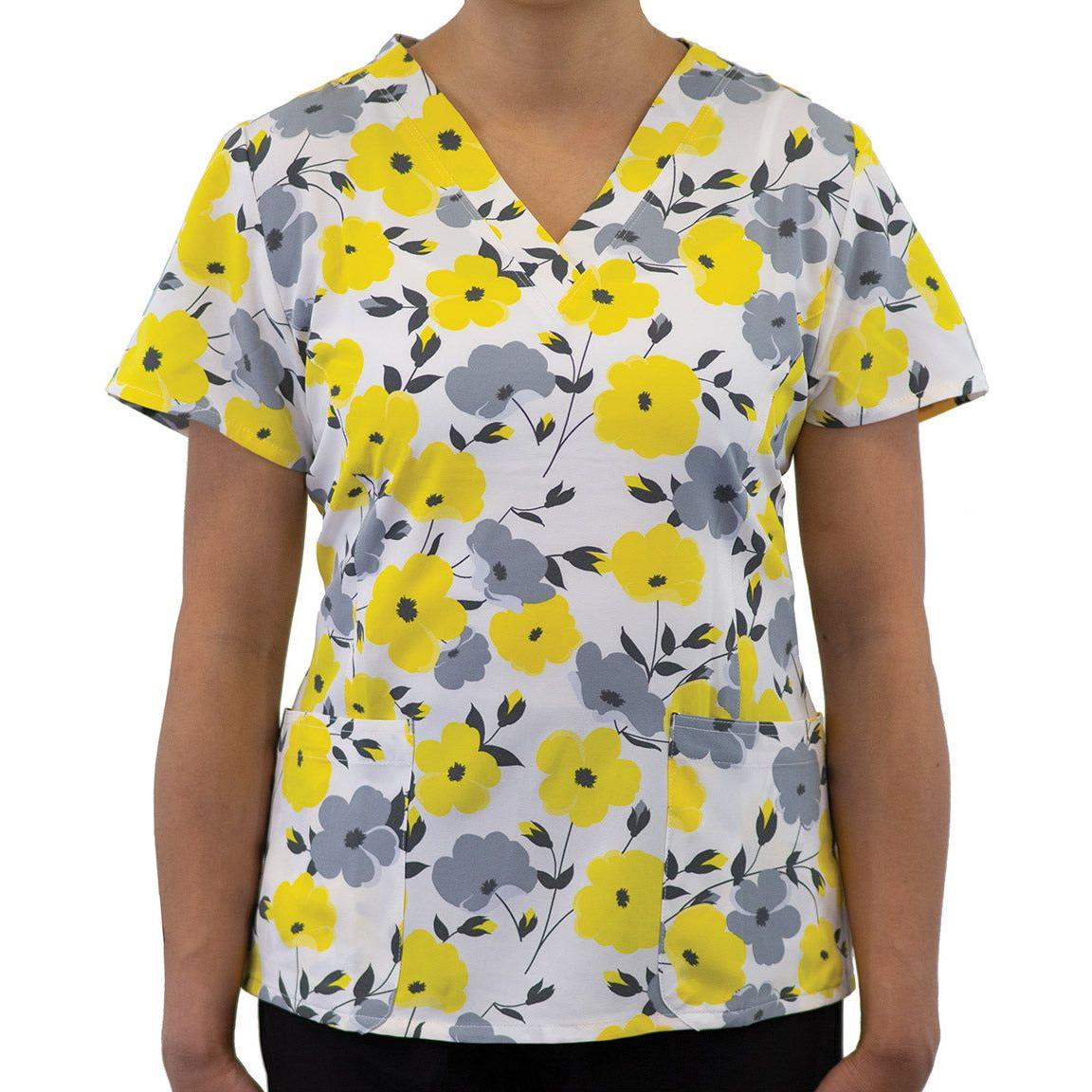 Printed Curved V-Neck Top