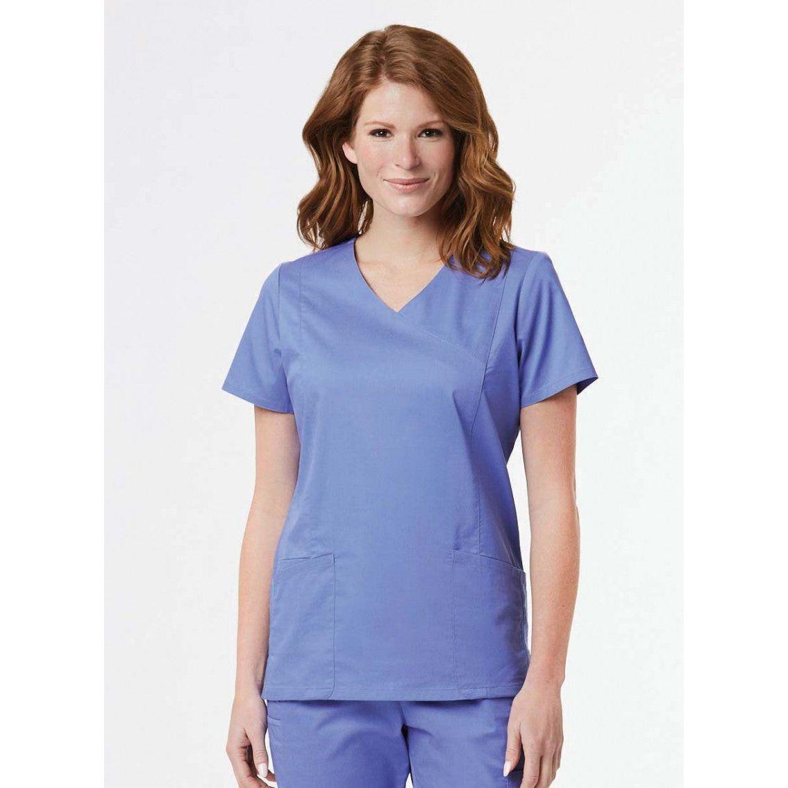 Ladies Mesh Pocket Mock Wrap Top