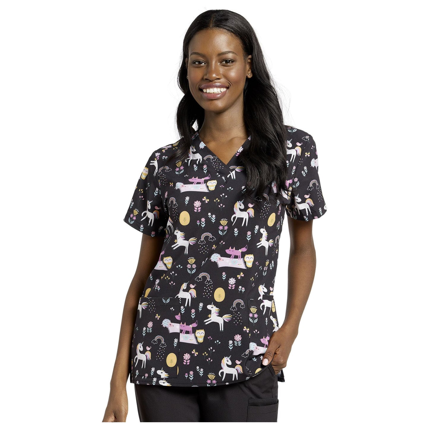 618 V-Neck Print Scrub Top WhiteCross SALE
