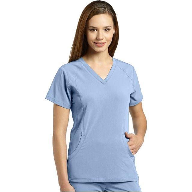 Solid Scrub Top by MARVELLA Stretch Side V-Neck
