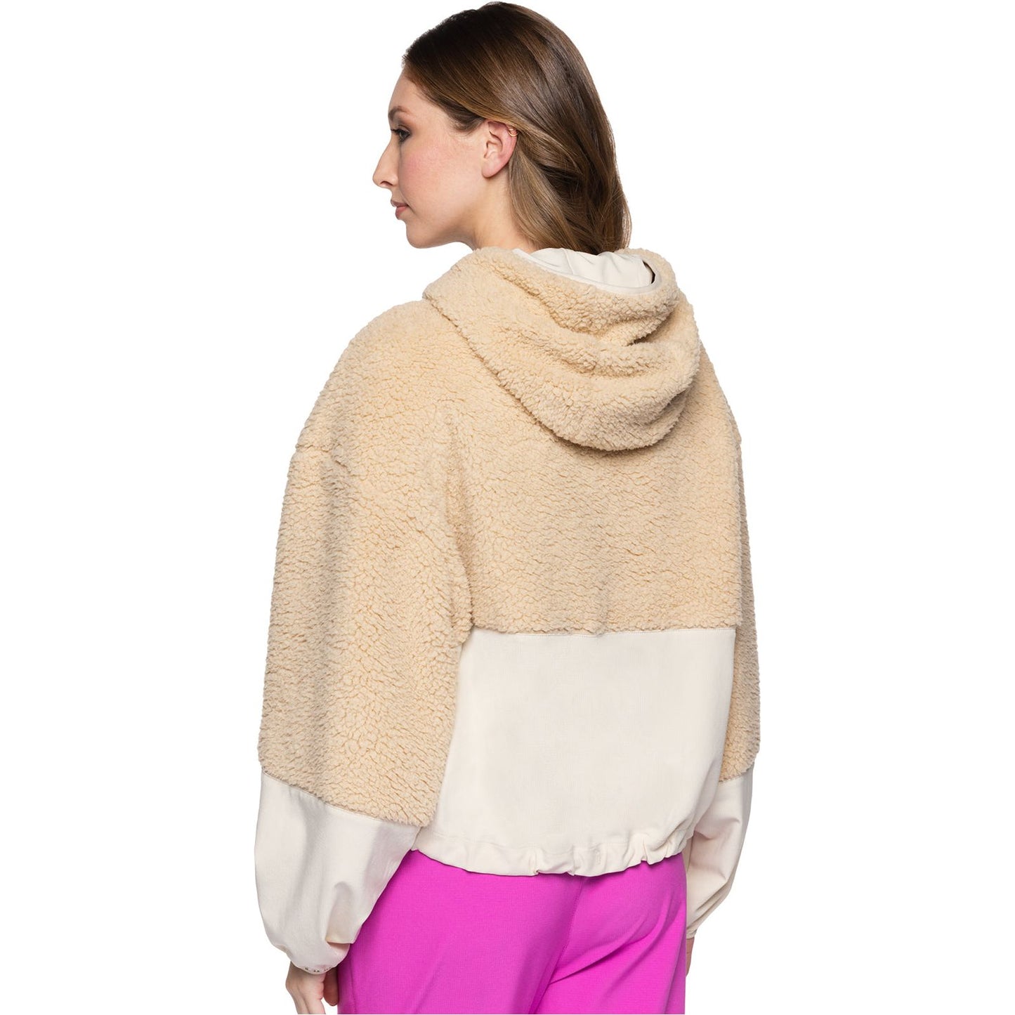 Two-Tone Sherpa Hooded Zip Pullover