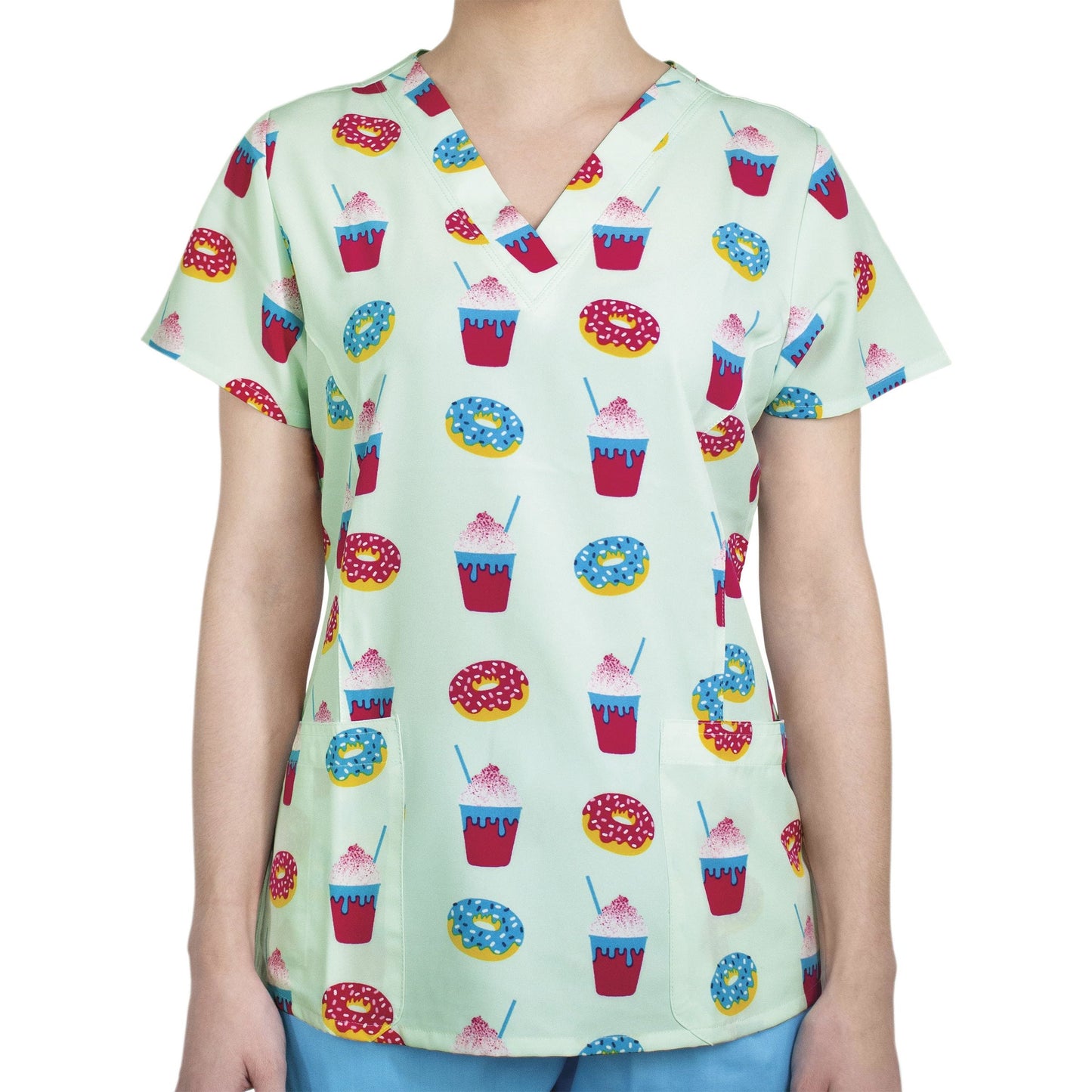 Printed Curved V-Neck Top