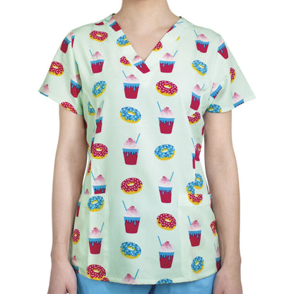 Printed Curved V-Neck Top