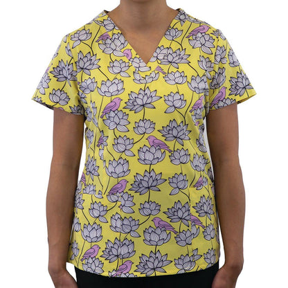 Printed Curved V-Neck Top
