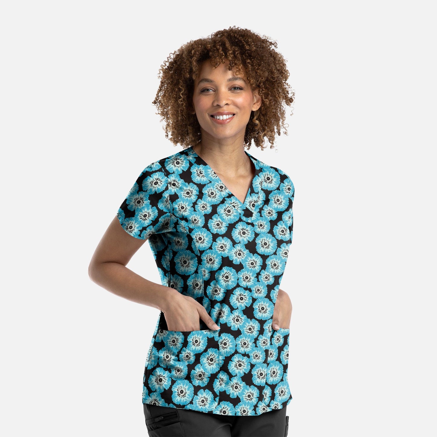 Printed Curved V-Neck Top