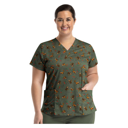 Printed Curved V-Neck Top