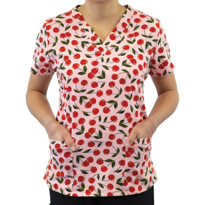 Printed Curved V-Neck Top