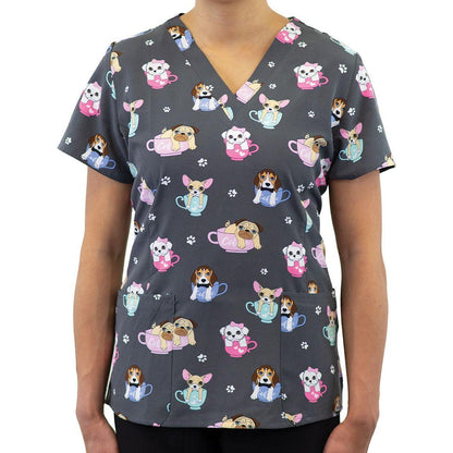 Printed Curved V-Neck Top