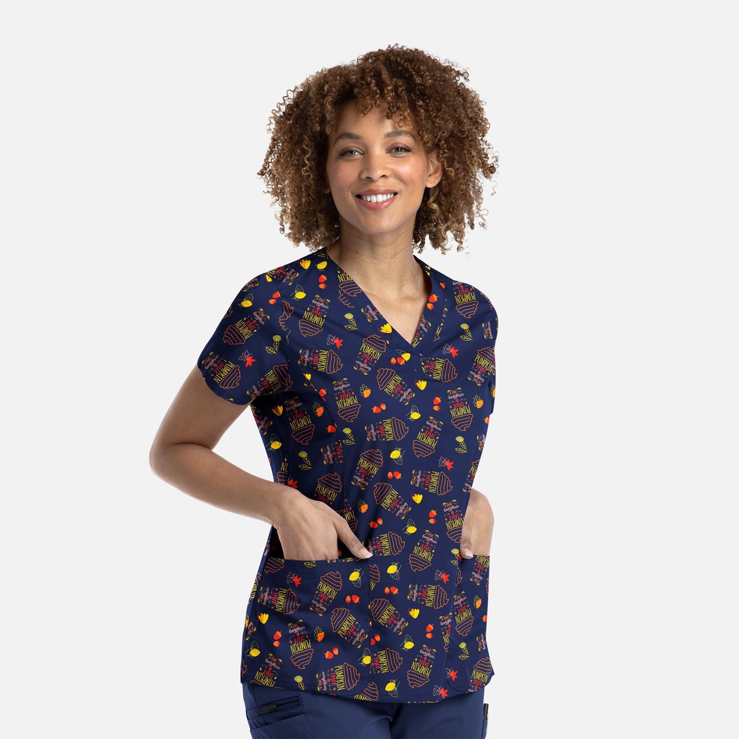 Printed Curved V-Neck Top