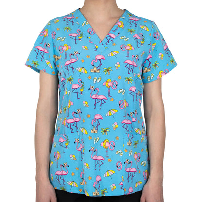 Printed Curved V-Neck Top