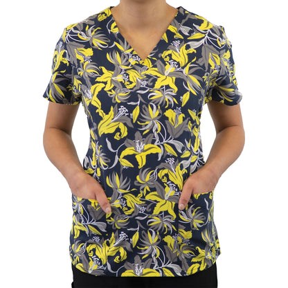 Printed Curved V-Neck Top