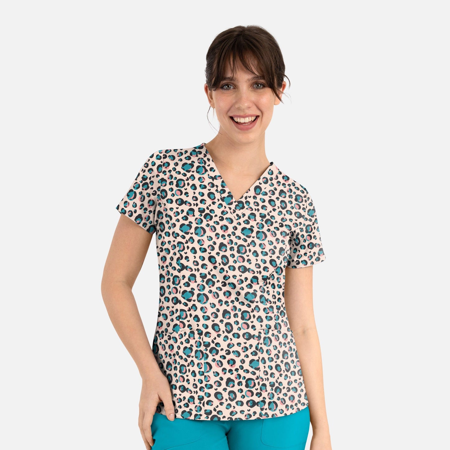 Printed Curved V-Neck Top