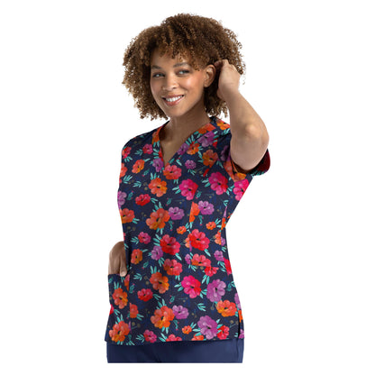 Printed Curved V-Neck Top