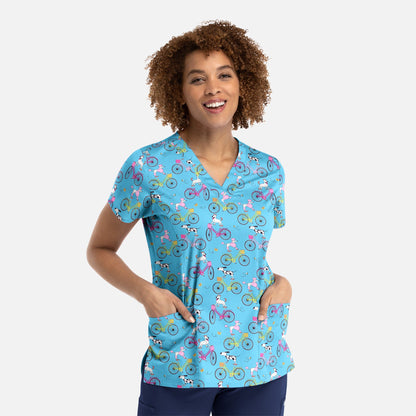 Printed Curved V-Neck Top