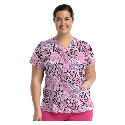 Printed Curved V-Neck Top