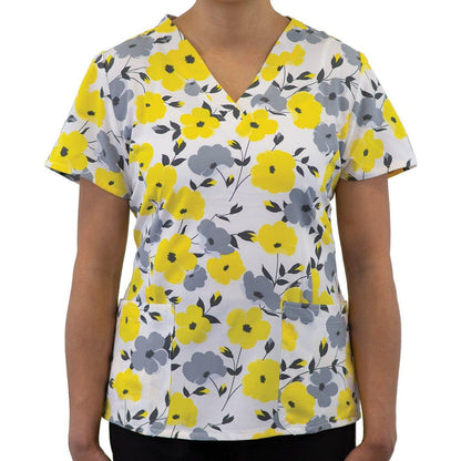 Printed Curved V-Neck Top