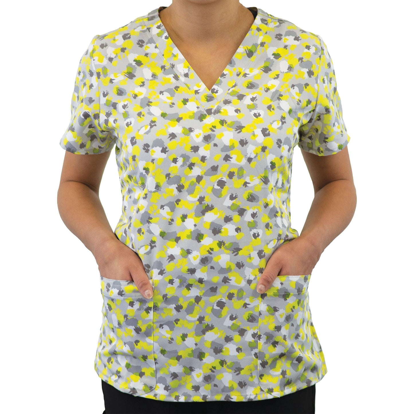 Printed Curved V-Neck Top
