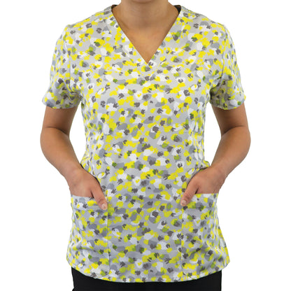 Printed Curved V-Neck Top