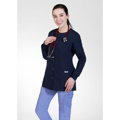 Women Round Neck Snap Button MOBB Warm-Up Jacket