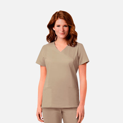 Ladies Mesh Pocket Mock Wrap Top