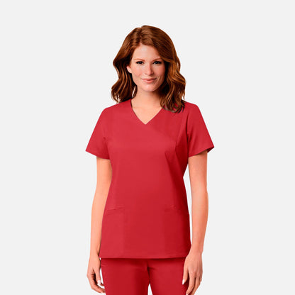 Ladies Mesh Pocket Mock Wrap Top