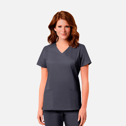 Ladies Mesh Pocket Mock Wrap Top