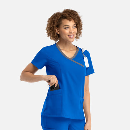 Women's Mock Wrap Top with Contrast Trim