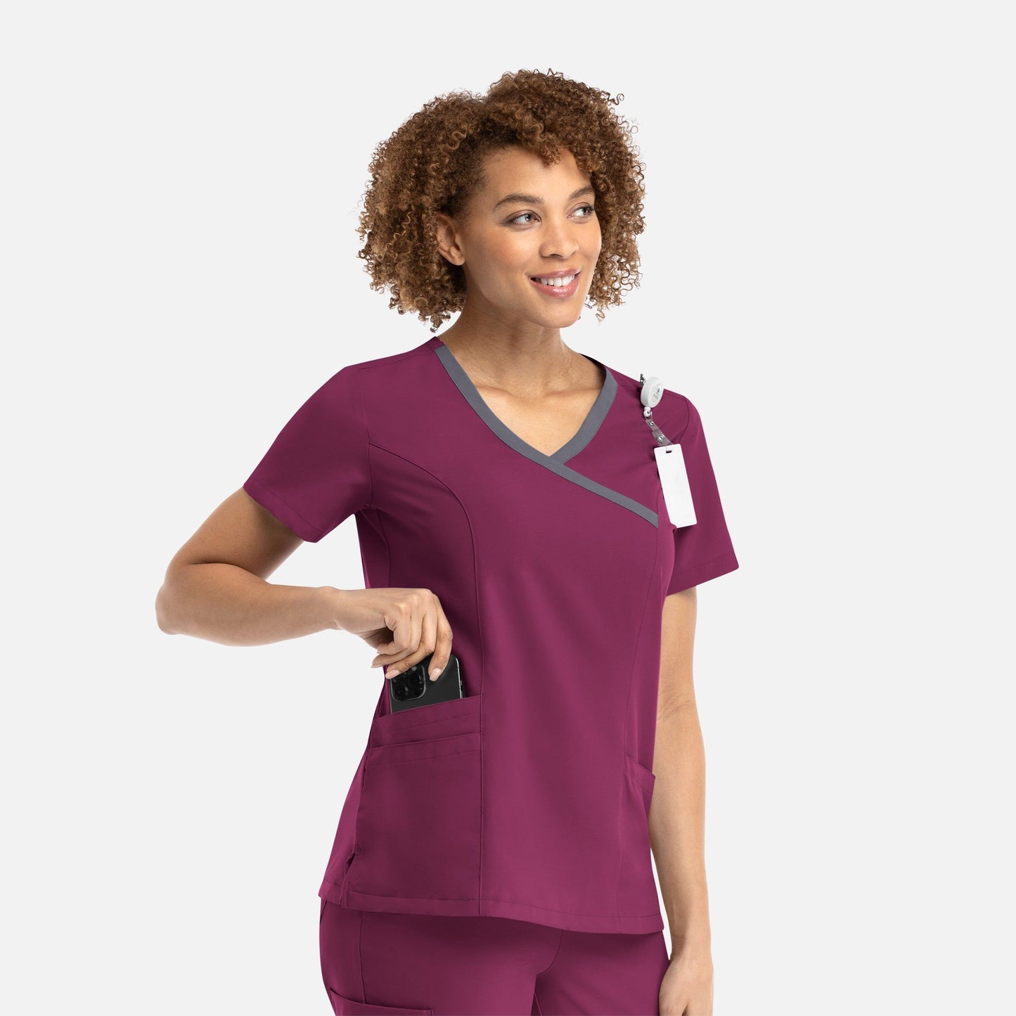 Women's Mock Wrap Top with Contrast Trim