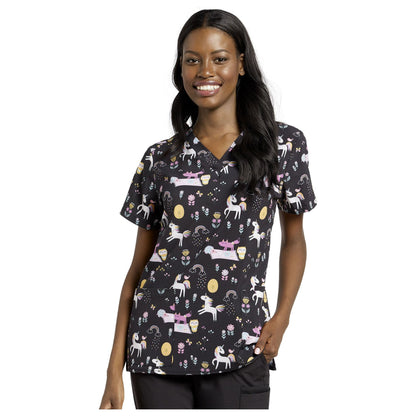 618 V-Neck Print Scrub Top WhiteCross SALE
