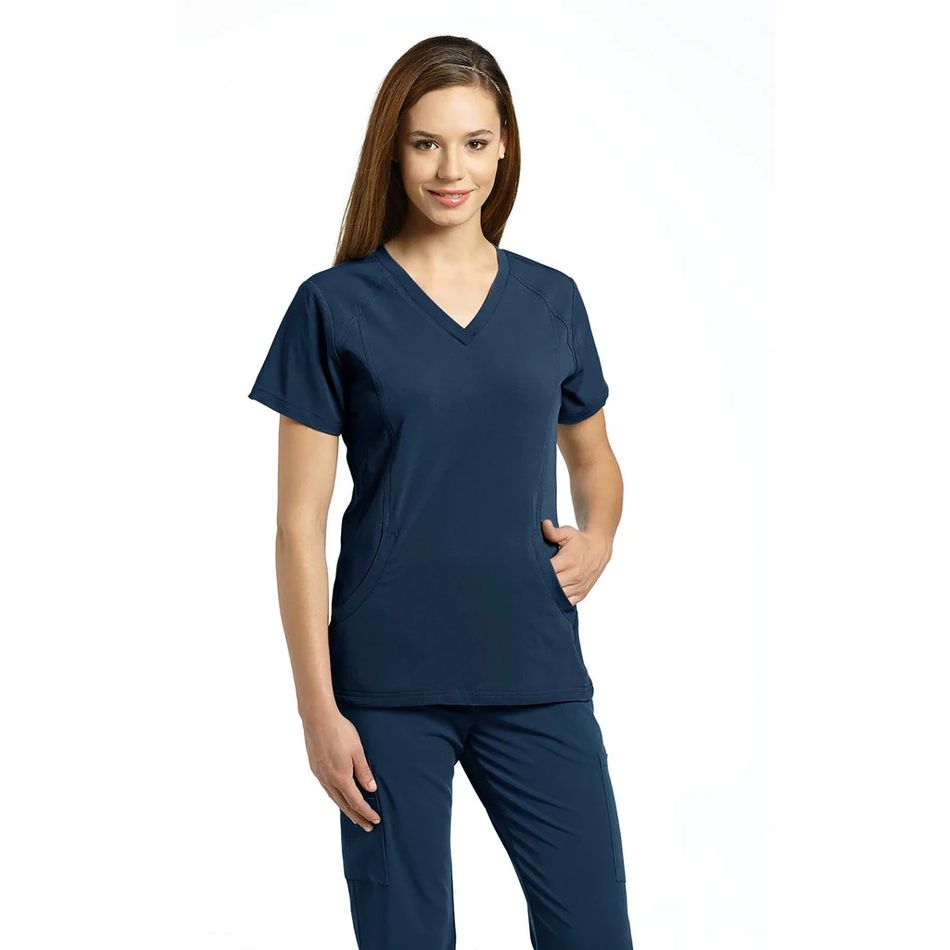 Solid Scrub Top by MARVELLA Stretch Side V-Neck-798