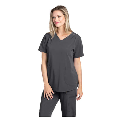 Solid Scrub Top by Marvella Pleated Shoulder