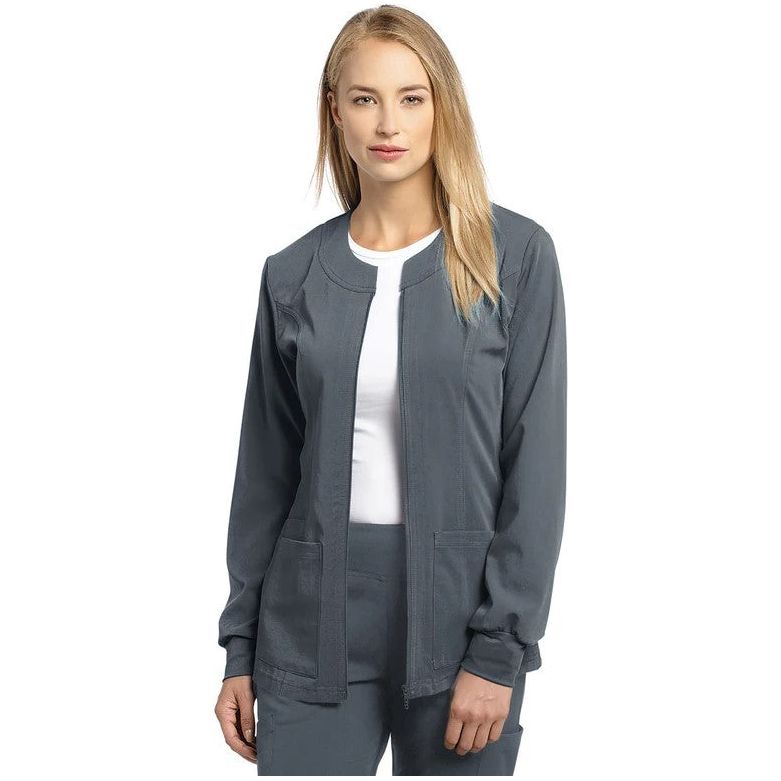 Solid Scrub Jacket Women's 3-Pocket Warm-Up by Marvella