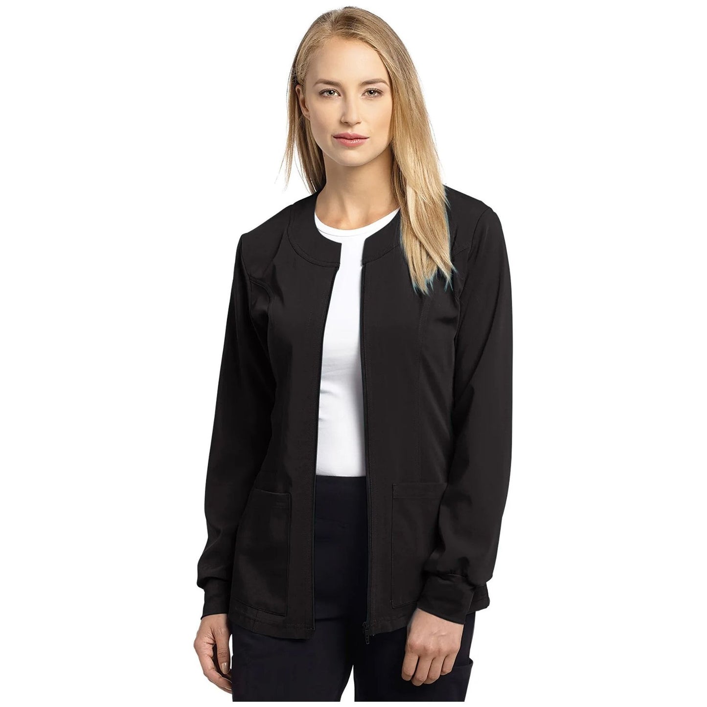 Solid Scrub Jacket Women's 3-Pocket Warm-Up by Marvella
