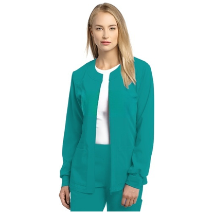 Solid Scrub Jacket 3-Pocket Warm-Up by Marvella