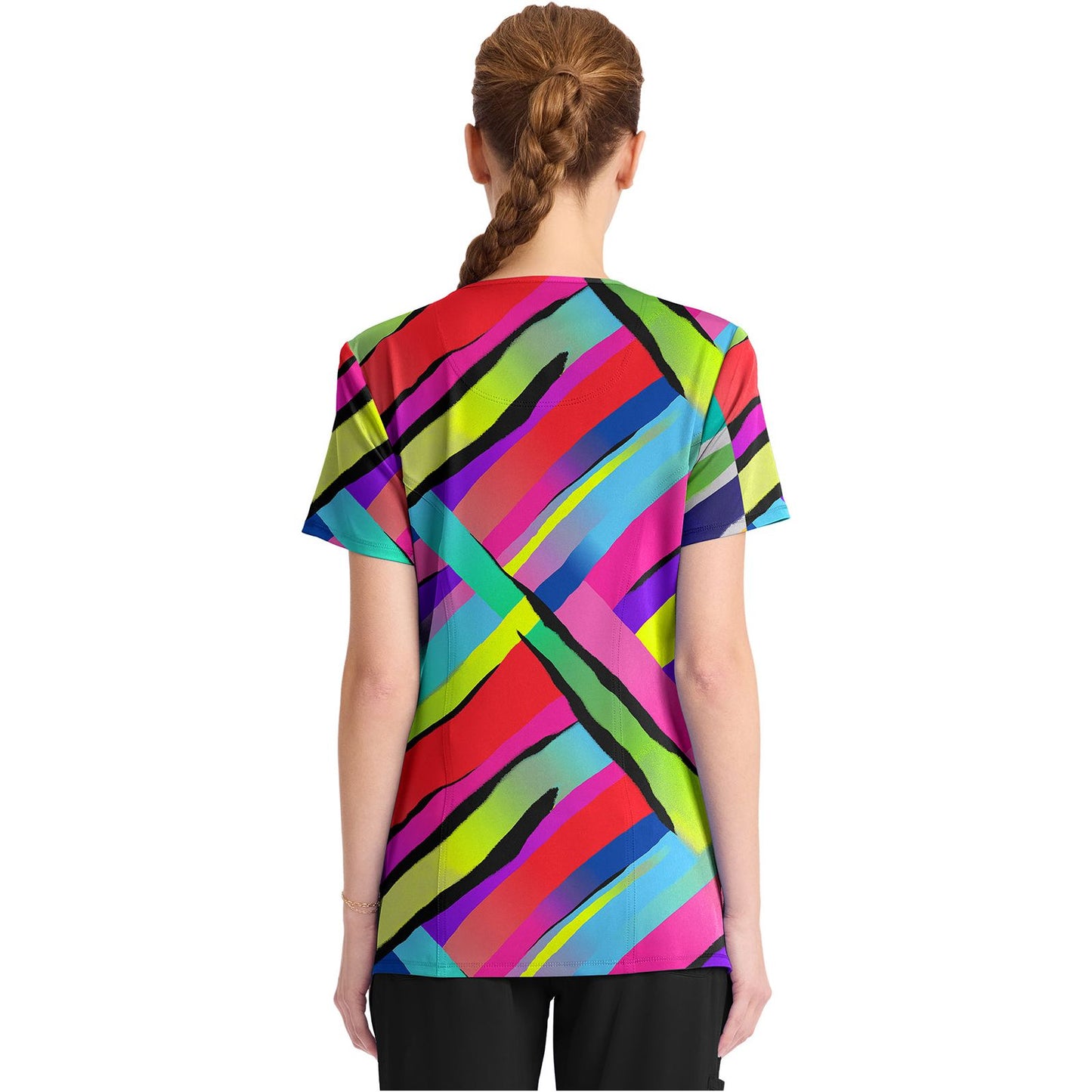 Round Print Neck Top