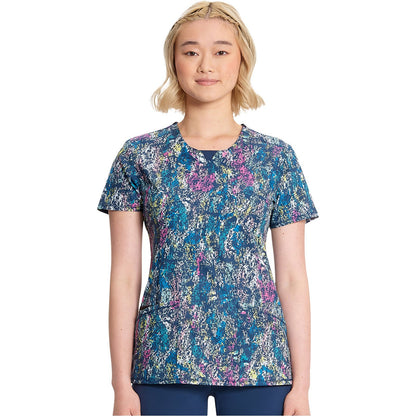 Round Print Neck Top