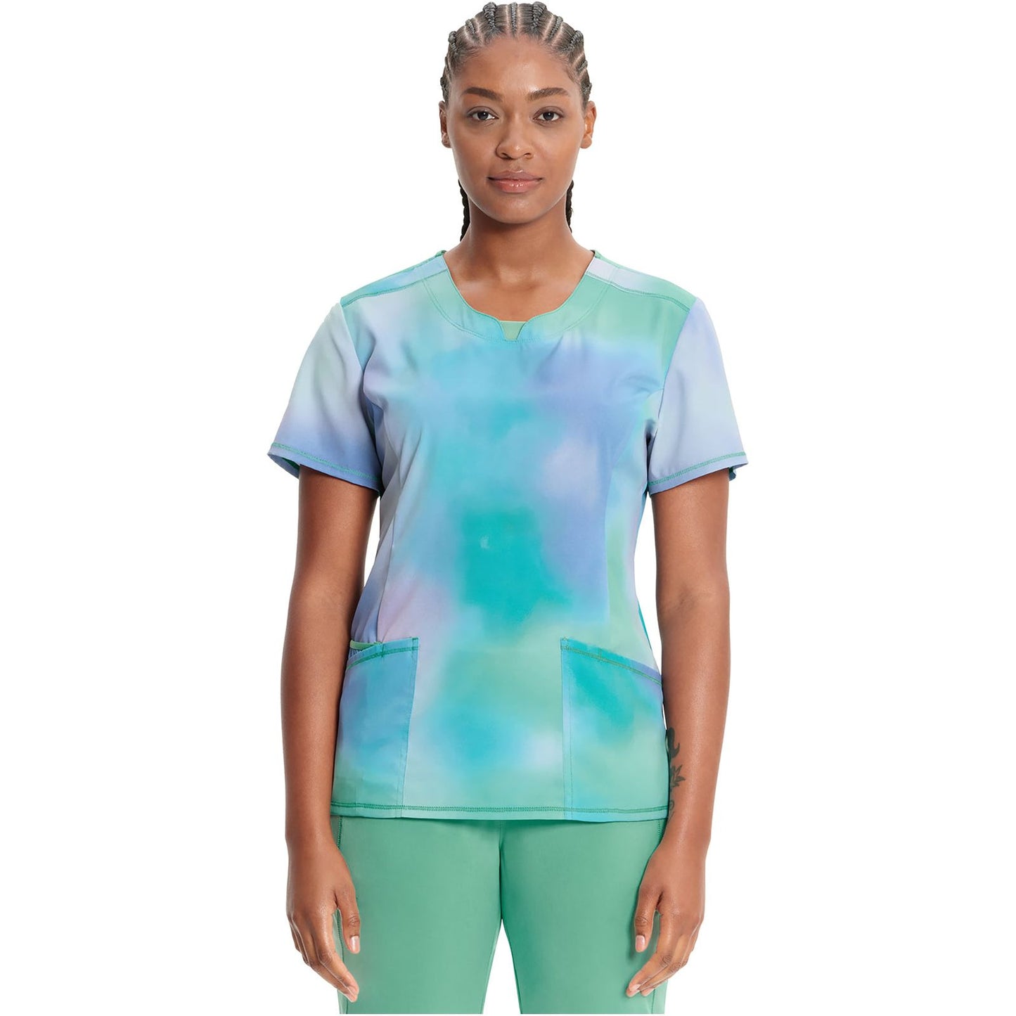 Round Print Neck Top