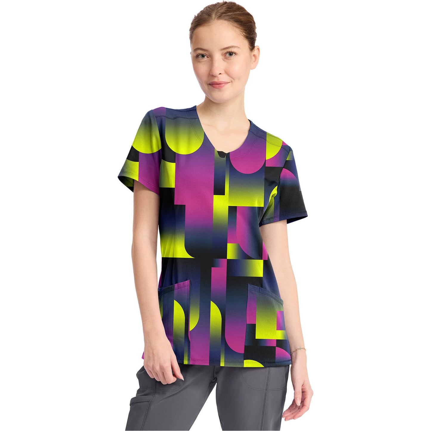 Round Print Neck Top