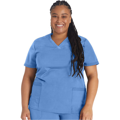 V-Neck Top With Rib Knit Panels