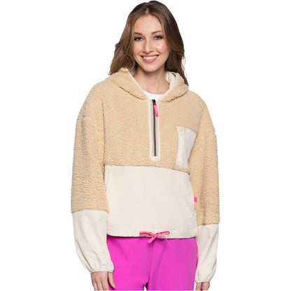 Two-Tone Sherpa Hooded Zip Pullover